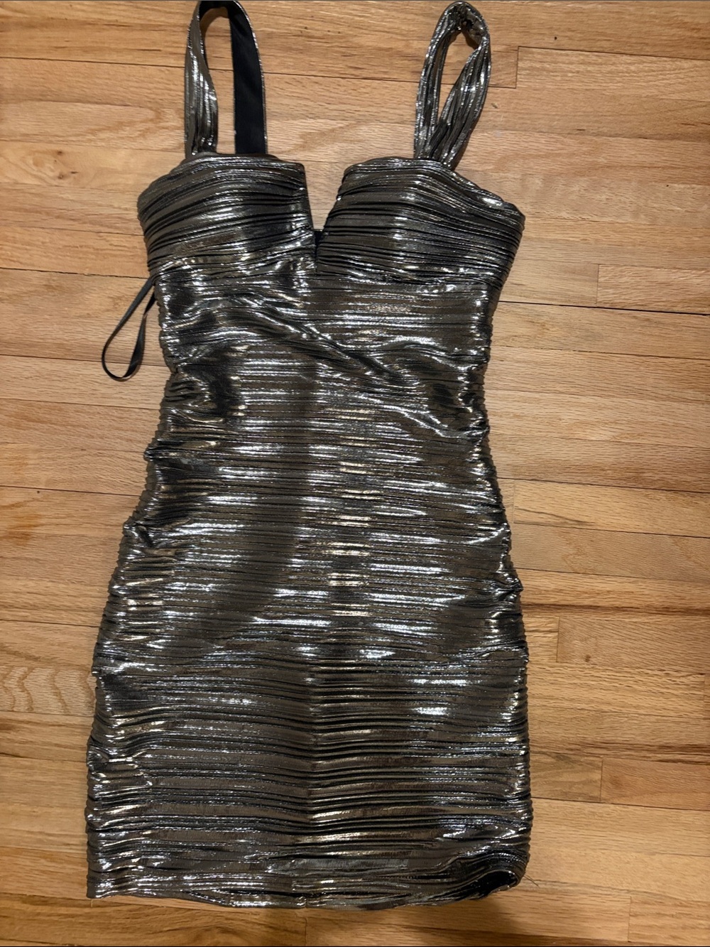 Shimmer Ruched Silver Strappy Mini Dress